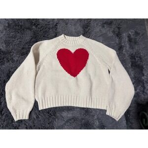 Gap Red Heart Sweater Womens XS Cream Chunky Knit Cropped Pullover Valentine j